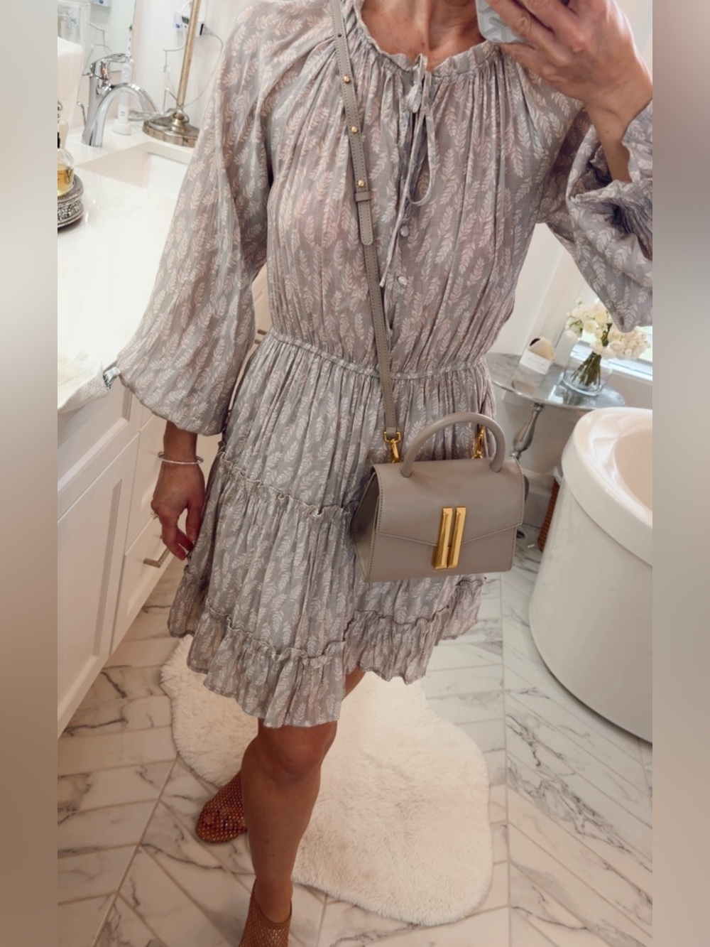 Blu Pepper Greige Patterned Long Sleeve Dress S